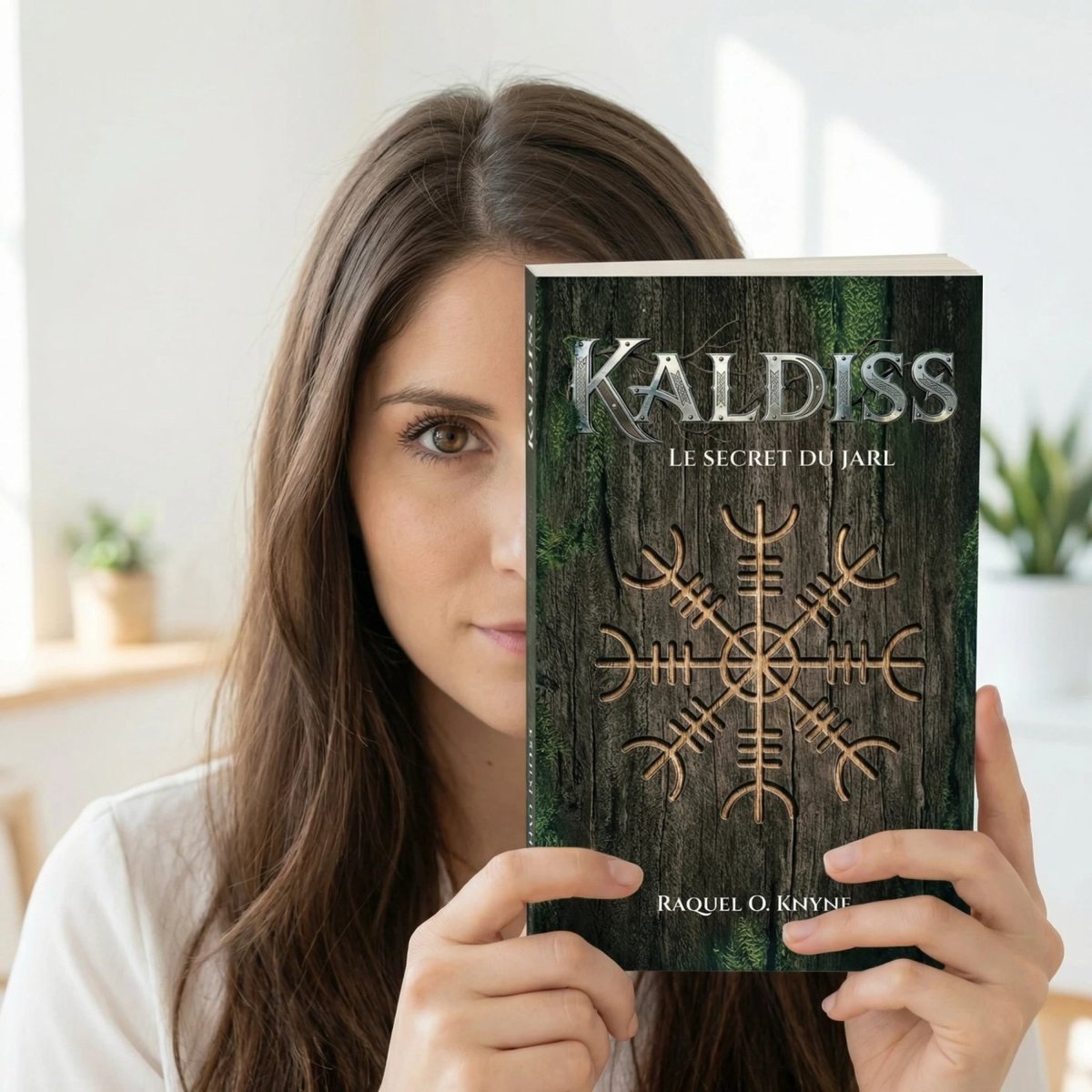 Raquel O. Knyne tenant son roman Kaldiss